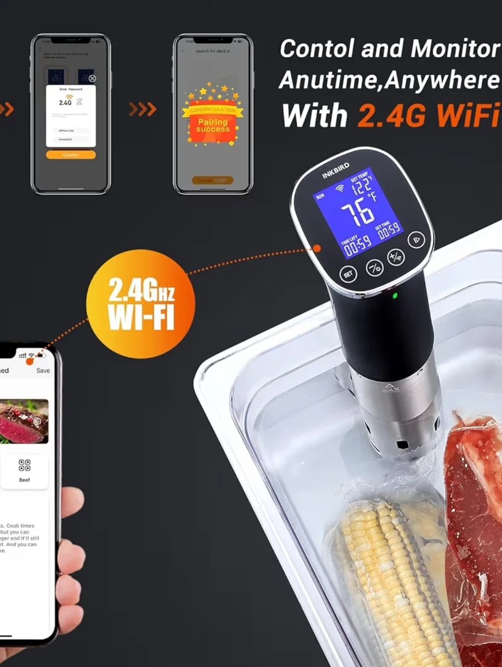 🔖NEW INKBIRD WIFI SOUS VIDE COOKER 1000W - Picture 3 of 7